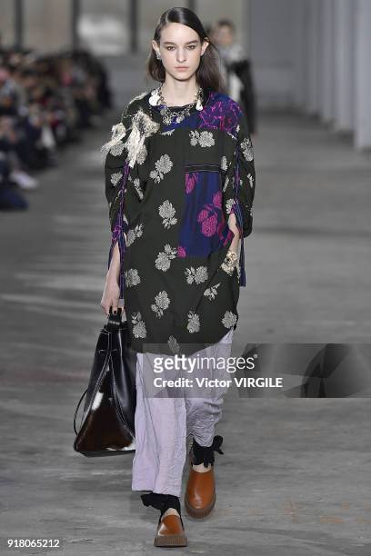 Model walks the runway during the 3.1 Phillip Lim Ready to Wear Fall/Winter 2018-2019 fashion show during New York Fashion Week on February 12, 2018...