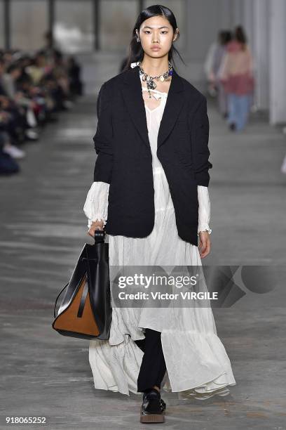 Model walks the runway during the 3.1 Phillip Lim Ready to Wear Fall/Winter 2018-2019 fashion show during New York Fashion Week on February 12, 2018...