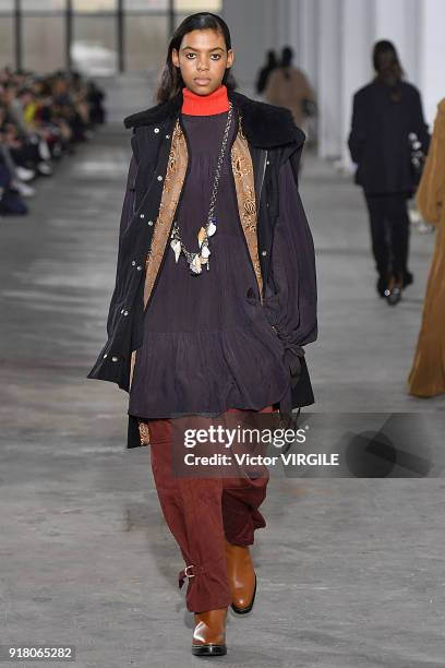 Model walks the runway during the 3.1 Phillip Lim Ready to Wear Fall/Winter 2018-2019 fashion show during New York Fashion Week on February 12, 2018...