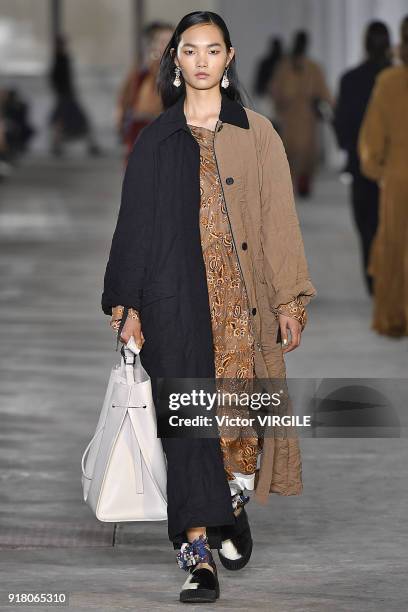 Model walks the runway during the 3.1 Phillip Lim Ready to Wear Fall/Winter 2018-2019 fashion show during New York Fashion Week on February 12, 2018...