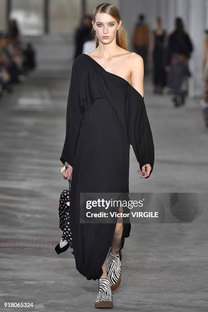 Model walks the runway during the 3.1 Phillip Lim Ready to Wear Fall/Winter 2018-2019 fashion show during New York Fashion Week on February 12, 2018...