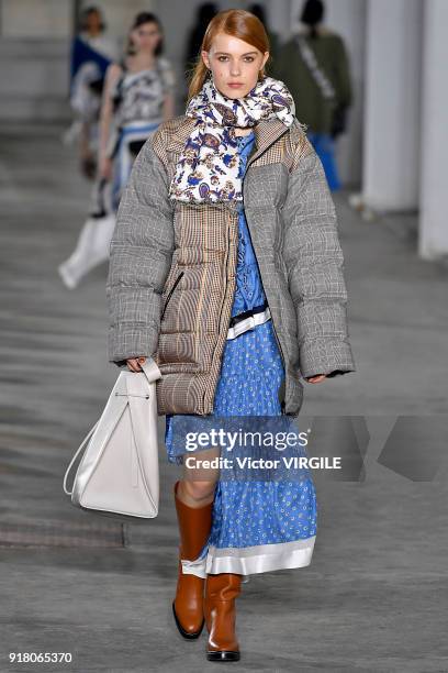 Model walks the runway during the 3.1 Phillip Lim Ready to Wear Fall/Winter 2018-2019 fashion show during New York Fashion Week on February 12, 2018...