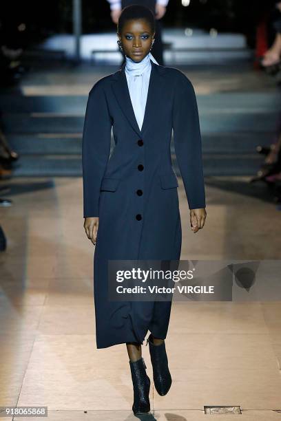 Model walks the runway for Carolina Herrera Ready to Wear Fall/Winter 2018-2019 fashion show during New York Fashion Week on February 12, 2018 in New...