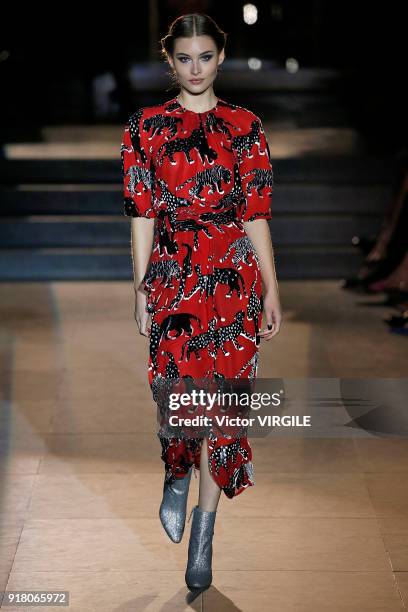 Model walks the runway for Carolina Herrera Ready to Wear Fall/Winter 2018-2019 fashion show during New York Fashion Week on February 12, 2018 in New...