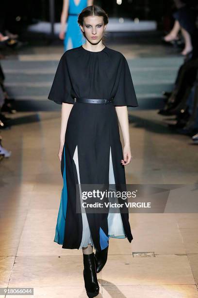 Model walks the runway for Carolina Herrera Ready to Wear Fall/Winter 2018-2019 fashion show during New York Fashion Week on February 12, 2018 in New...