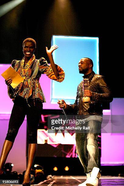 Ajuma Nasenyana and Wyclef Jean hosts the MTV Africa Music Awards with Zain at the Moi International Sports Centre on October 10, 2009 in Nairobi,...