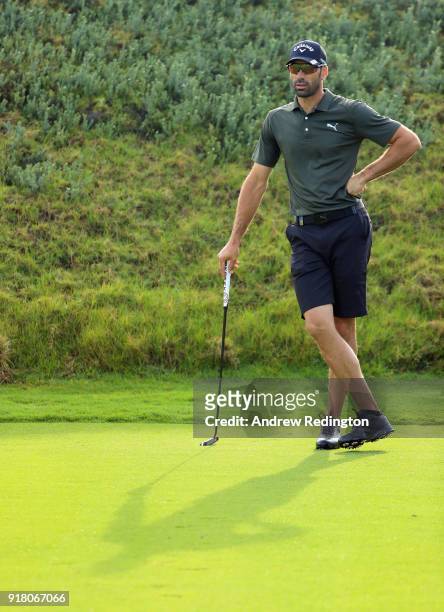 Alvaro Quiros of Spain in action during the Pro Am prior to the start of the NBO Oman Open at Al Mouj Golf on February 14, 2018 in Muscat, Oman.