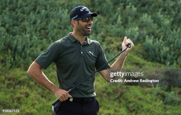 Alvaro Quiros of Spain in action during the Pro Am prior to the start of the NBO Oman Open at Al Mouj Golf on February 14, 2018 in Muscat, Oman.