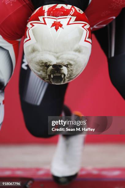 Barrett Martineau of Canada makes a run during a Men's Skeleton training session on day five of the PyeongChang 2018 Winter Olympics at the Olympic...