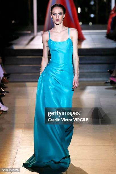 Model walks the runway for Carolina Herrera Ready to Wear Fall/Winter 2018-2019 fashion show during New York Fashion Week on February 12, 2018 in New...