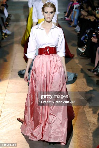 Model walks the runway for Carolina Herrera Ready to Wear Fall/Winter 2018-2019 fashion show during New York Fashion Week on February 12, 2018 in New...