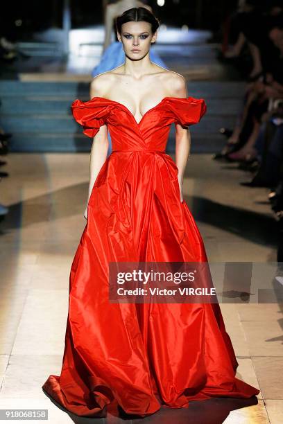 Model walks the runway for Carolina Herrera Ready to Wear Fall/Winter 2018-2019 fashion show during New York Fashion Week on February 12, 2018 in New...