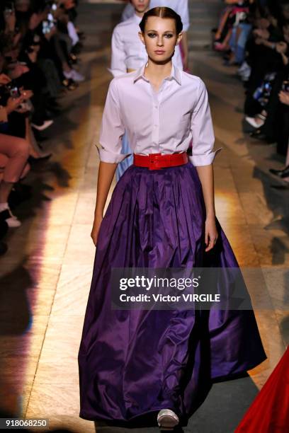 Model walks the runway for Carolina Herrera Ready to Wear Fall/Winter 2018-2019 fashion show during New York Fashion Week on February 12, 2018 in New...