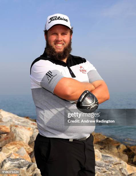 Andrew Johnston of England poses for a portrait during the Pro Am prior to the start of the NBO Oman Open at Al Mouj Golf on February 14, 2018 in...