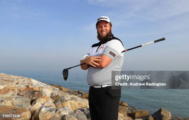 Andrew Johnston of England poses for a portrait during the Pro Am prior to the start of the NBO Oman Open at Al Mouj Golf on February 14, 2018 in...