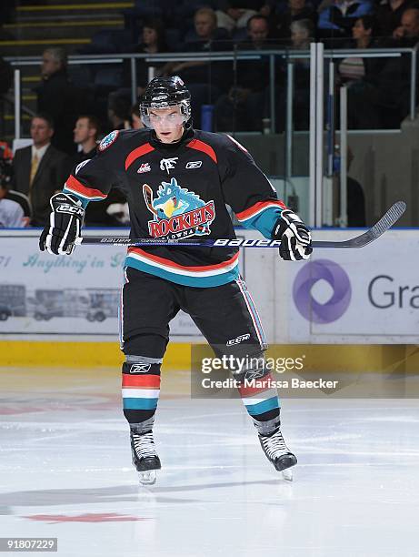 Colton Jobke of the Kelowna Rockets skates against the Medicine Hat Tigers at Prospera Place on October 7, 2009 in Kelowna, Canada.