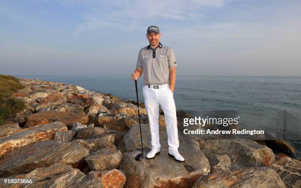 Stephen Gallacher of Scotland poses for a portrait during the Pro Am prior to the start of the NBO Oman Open at Al Mouj Golf on February 14, 2018 in...
