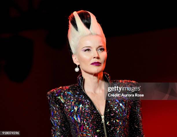 Daphne Guinness walks the Runway for The Blonds at Spring Studios on February 13, 2018 in New York City.