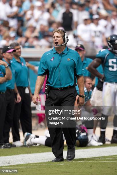 Head Coach Jack Del Rio of the Jacksonville Jaguars during a NFL game on October 4,2009 at Municipal Stadium in Jacksonville, Florida.