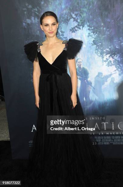 Actress Natalie Portman arrives for the premiere of Paramount Pictures' "Annihilation" held at Regency Village Theatre on February 13, 2018 in...