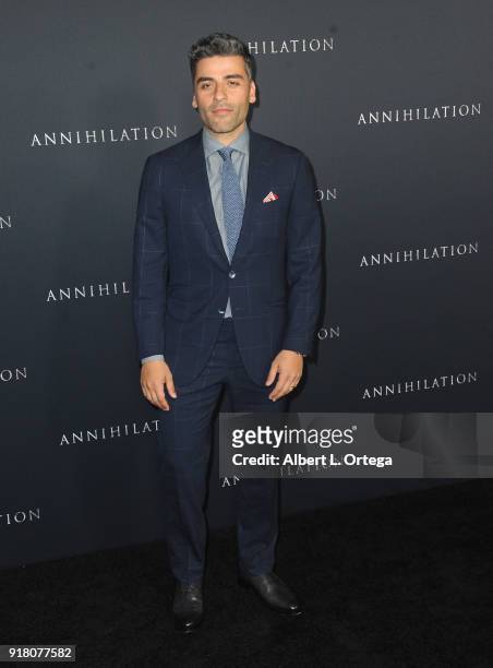 Actor Oscar Isaac arrives for the premiere of Paramount Pictures' "Annihilation" held at Regency Village Theatre on February 13, 2018 in Westwood,...