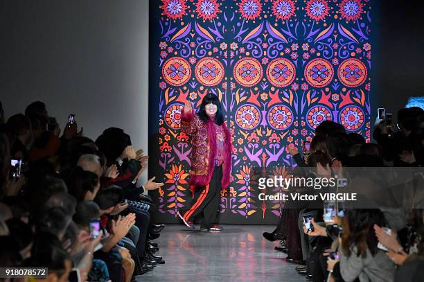Fashion designer Anna Sui walks the runway at the Anna Sui Ready to Wear Fall/Winter 2018-2019 fashion show during New York Fashion Week on February...