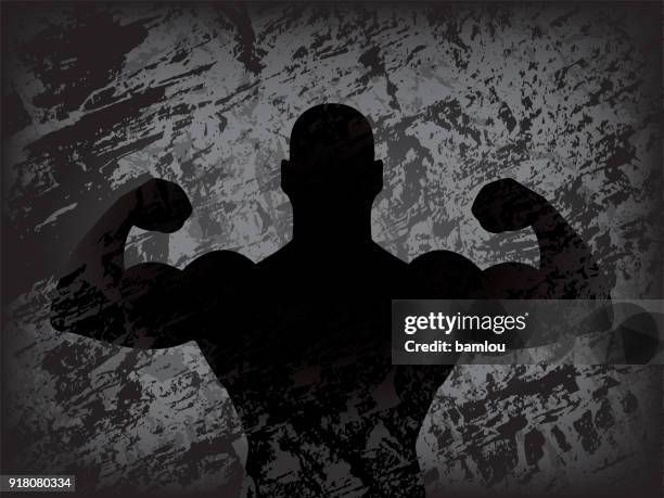 starker mann auf grunge hintergrund - fitnesseinrichtung stock-grafiken, -clipart, -cartoons und -symbole