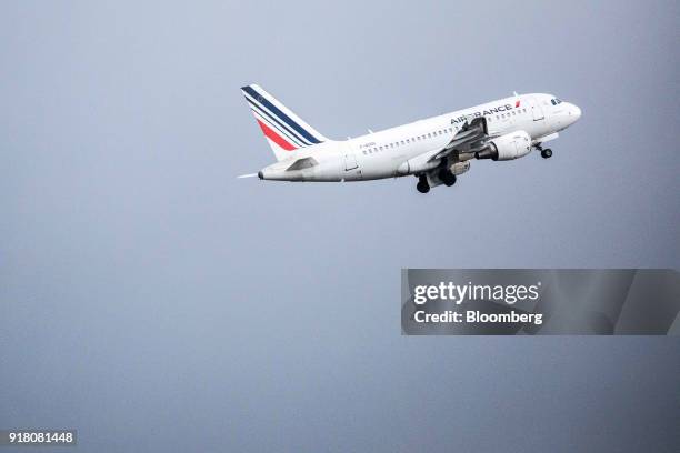 An Air France passenger aircraft, operated by Air France-KLM Group, takes off from Charles de Gaulle airport, operated by Aeroports de Paris, in...