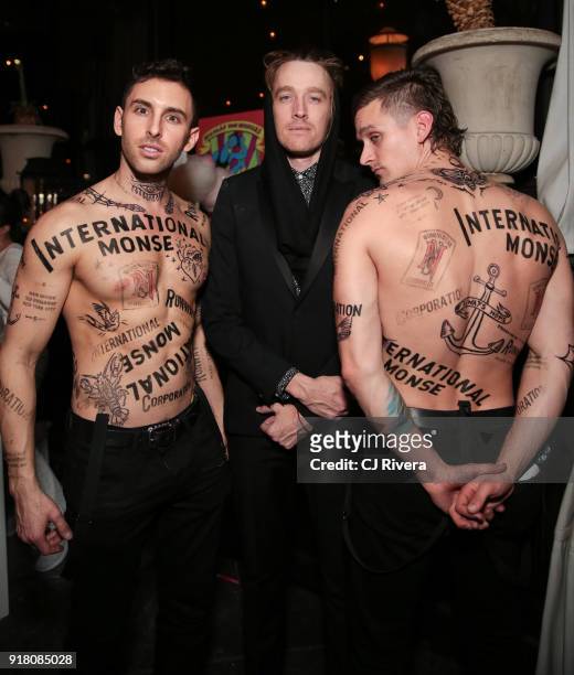 Jacob Frank, Cole Kiburz, and Isaac Haldeman attend the Monse launch party during New York Fashion Week on February 13, 2018 in New York City.