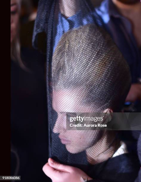 Model backstage at The Blonds Runway show at Spring Studios on February 13, 2018 in New York City.