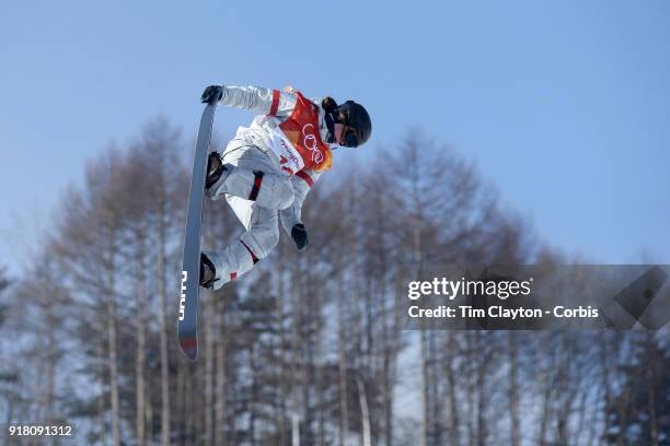 Arielle Gold of the United States in action on the final day of the Snowboard - Ladies' Halfpipe competition in which she won the bronze medal at...