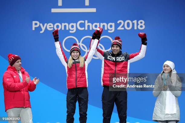 Gold medalists Kaitlyn Lawes and John Morris of Canada pose during the medal ceremony for Curling Mixed Doubles on day five of the PyeongChang 2018...