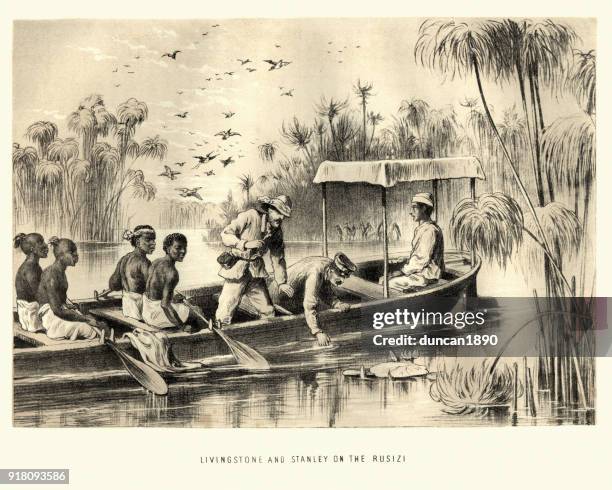 dr livingstone and henry stanley on the rusizi - south african people stock illustrations