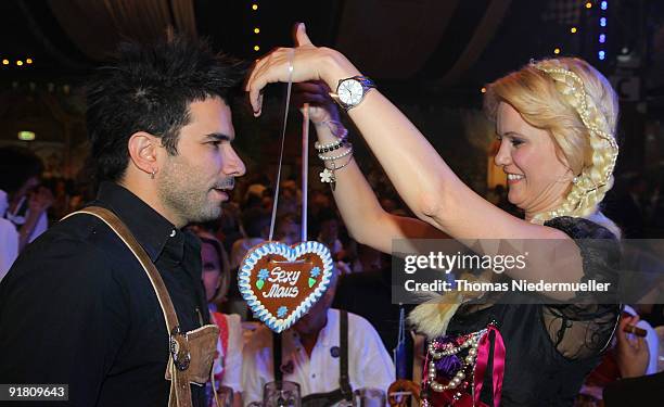 Singer Marc Terenzi and model Monica Ivancan are seen during the celebration of the 60th birthday of Roland Mack at Europapark on October 12, 2009 in...