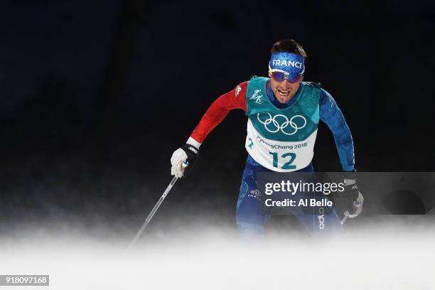 Francois Braud of France competes during the Nordic Combined Individual Gundersen Normal Hill and 10km Cross Country on day five of the PyeongChang...