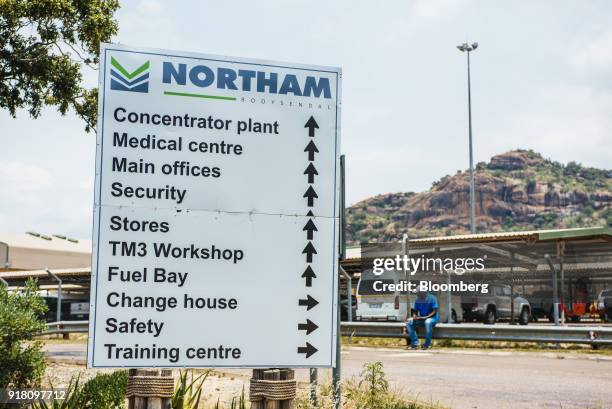 Sign stands at the entrance to the Northam Platinum Ltd. Booysendal platinum mine outside the town of Lydenburg in Mpumalanga, South Africa, on...