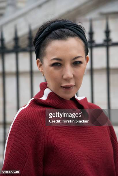 Buying Manager at Selfridges Jeannie Lee wears a Sacai sweater day 6 of Paris Womens Fashion Week Spring/Summer 2018, on October 1, 2017 in London,...
