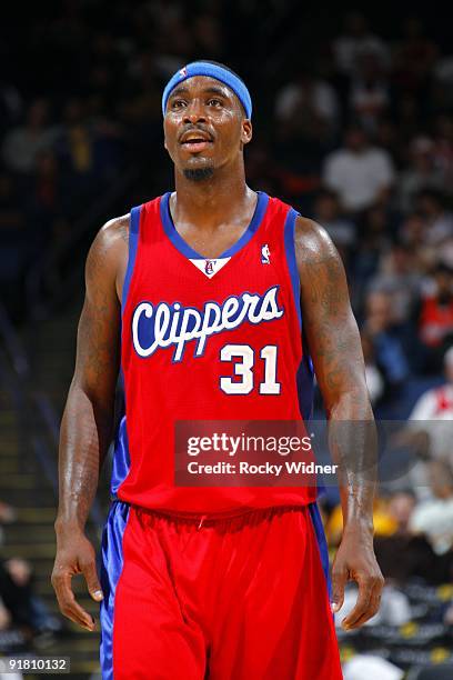 Ricky Davis of the Los Angeles Clippers looks on during a preseason game againt the Golden State Warriors at Oracle Arena on October 4, 2009 in...