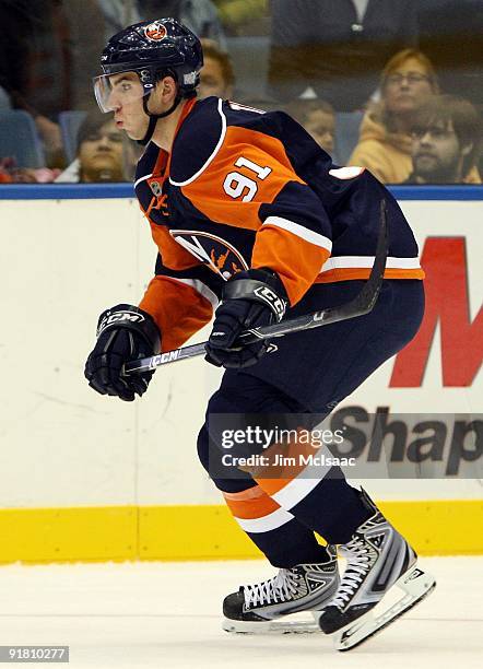 John Tavares of the New York Islanders skates against the Los Angeles Kings on October 12, 2009 at Nassau Coliseum in Uniondale, New York. The Kings...