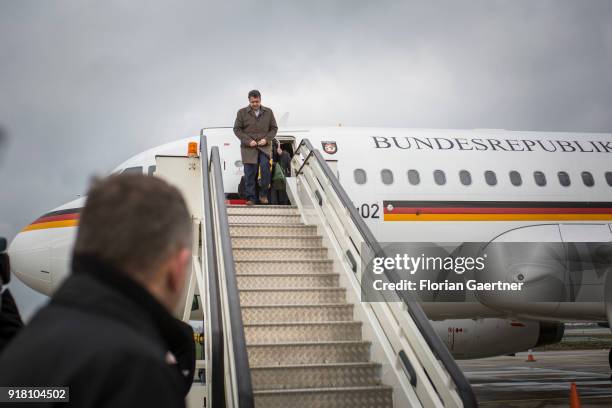 German Foreign Minister Sigmar Gabriel arrives at the airport on February 14, 2018 in Belgrade, Serbia. Gabriel travels Serbia and Kosovo for...