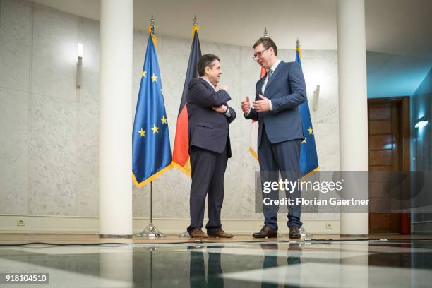 German Foreign Minister Sigmar Gabriel meets Aleksandar Vucic , President of Serbia, on February 14, 2018 in Belgrade, Serbia. Gabriel travels Serbia...