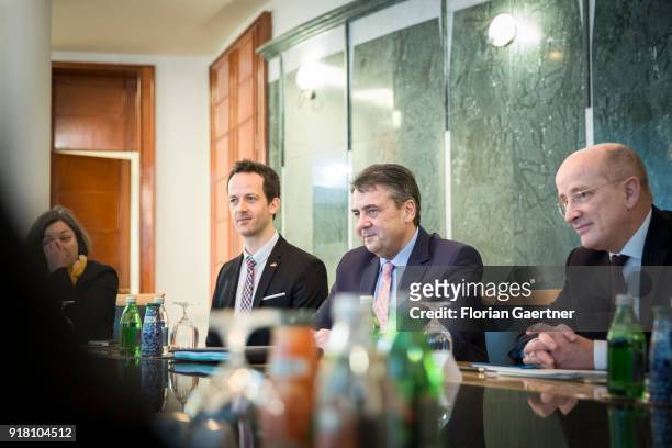 German Foreign Minister Sigmar Gabriel meets Aleksandar Vucic , President of Serbia, on February 14, 2018 in Belgrade, Serbia. Gabriel travels Serbia...
