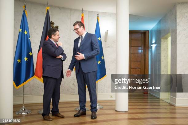 German Foreign Minister Sigmar Gabriel meets Aleksandar Vucic , President of Serbia, on February 14, 2018 in Belgrade, Serbia. Gabriel travels Serbia...