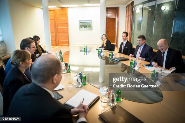 German Foreign Minister Sigmar Gabriel meets Aleksandar Vucic , President of Serbia, on February 14, 2018 in Belgrade, Serbia. Gabriel travels Serbia...