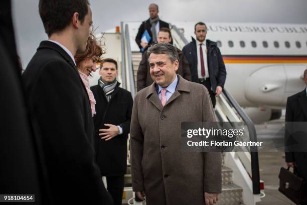 German Foreign Minister Sigmar Gabriel arrives at the airport on February 14, 2018 in Belgrade, Serbia. Gabriel travels Serbia and Kosovo for...