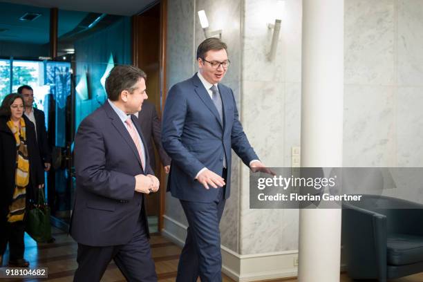 German Foreign Minister Sigmar Gabriel meets Aleksandar Vucic , President of Serbia, on February 14, 2018 in Belgrade, Serbia. Gabriel travels Serbia...