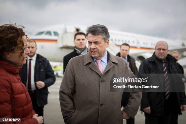 German Foreign Minister Sigmar Gabriel arrives at the airport on February 14, 2018 in Belgrade, Serbia. Gabriel travels Serbia and Kosovo for...