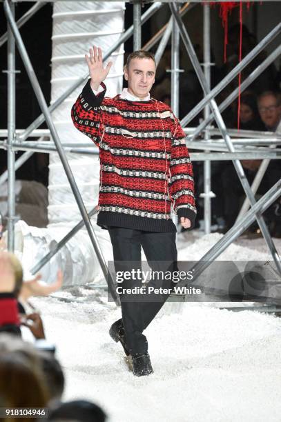 Designer Raf Simons walks the runway for Calvin Klein Collection during New York Fashion Week on February 13, 2018 in New York City.