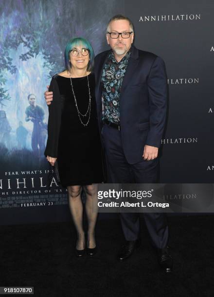 Author Jeff VanderMeer and wife Ann VanderMeer arrive for the Premiere Of Paramount Pictures' "Annihilation" held at Regency Village Theatre on...