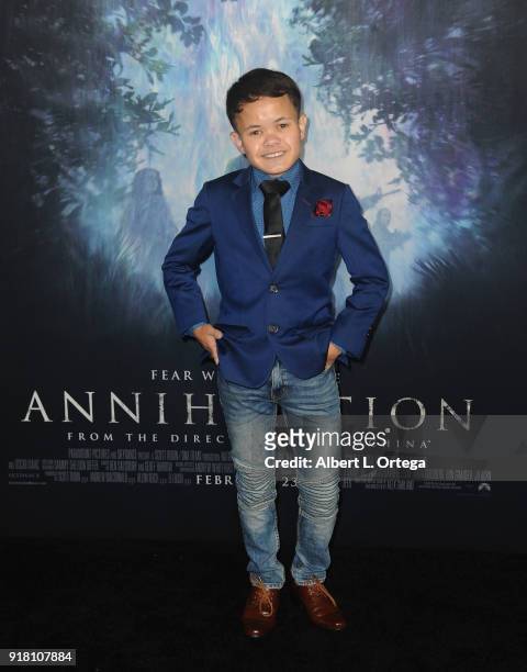 Actor Sam Humphrey arrives for the Premiere Of Paramount Pictures' "Annihilation" held at Regency Village Theatre on February 13, 2018 in Westwood,...